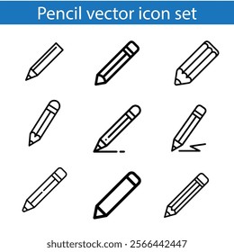 Pen vector icons. Simple illustration set of 9 pen elements, editable icons, can be used in logo, UI and web design
