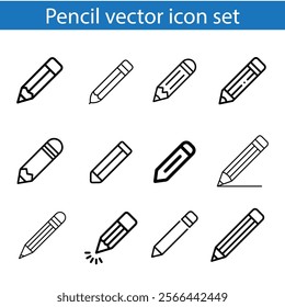 Pen vector icons. Simple illustration set of 9 pen elements, editable icons, can be used in logo, UI and web design
