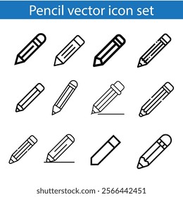 Pen vector icons. Simple illustration set of 9 pen elements, editable icons, can be used in logo, UI and web design
