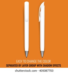 Pen Vector. Realistic Pen Pencil Marker. Corporate Identity And Branding Stationery. Promotion gift. Illustration Isolated. Layered grouped. Mock Up Template. Design Element. Easy to change color.
