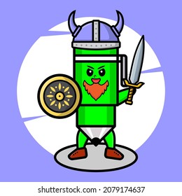 Pen viking pirate character cartoon with hat and holding sword and shield in cute style design for t-shirt, sticker, logo element, poster