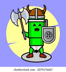 Pen viking pirate character cartoon with hat and holding ax and shield in cute style design for t-shirt, sticker, logo element, poster