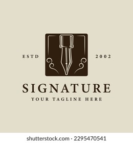 Vintage-Emblem Logo Vektorgrafik-Vorlage Symbol-Grafik-Design. klassisches Stift-Zeichen oder -Symbol für das Signaturkonzept oder das Autorengeschäft