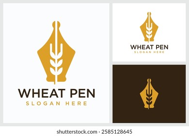 Pen Wheat Design Inspiration. Pen Wheat Symbol Vector Logo Design Template, Pen Wheat Logo Design Vector Illustration