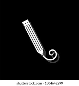 Pen. White flat simple icon with shadow