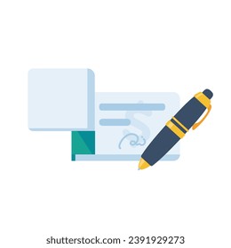 Pen to write checks and pay orders. Concept of spending money with credit. Vector Illustration.