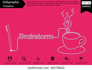 Pen Write Graphic line Text Brainstorm, with Coffee Cup  Modern design Idea and Concept Vector illustration Business Infographic template.