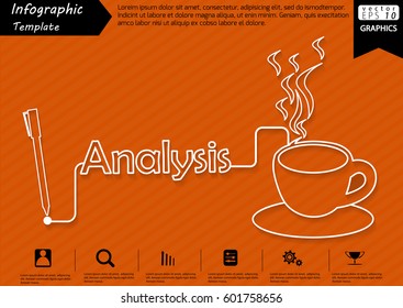 Pen Write Graphic line Text Analysis,  with Coffee Cup  Modern design Idea and Concept Vector illustration Business Infographic template.