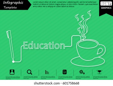 Pen Write Graphic line Text Education, with Coffee Cup  Modern design Idea and Concept Vector illustration Business Infographic template.