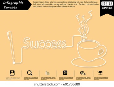 Pen Write Graphic line Text Success, with Coffee Cup  Modern design Idea and Concept Vector illustration Business Infographic template.