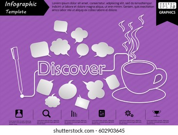 Pen Write Graphic line Text Discover,  with Coffee Cup  and Speech bubbles Modern design Idea and Concept  Vector illustration Business Infographic template.