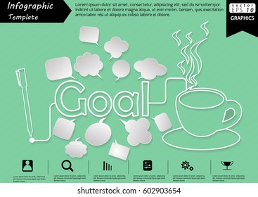 Pen Write Graphic line Text Goal,  with Coffee Cup  and Speech bubbles Modern design Idea and Concept  Vector illustration Business Infographic template.