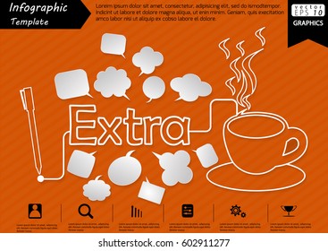 Pen Write Graphic line Text Extra,  with Coffee Cup  and Speech bubbles Modern design Idea and Concept  Vector illustration Business Infographic template.