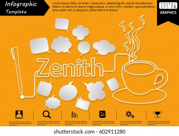 Pen Write Graphic line Text Zenith,  with Coffee Cup  and Speech bubbles Modern design Idea and Concept  Vector illustration Business Infographic template.