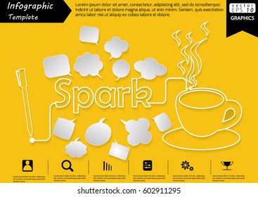 Pen Write Graphic line Text Spark,  with Coffee Cup  and Speech bubbles Modern design Idea and Concept  Vector illustration Business Infographic template.
