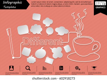 Pen Write Graphic line Text Different,  with Coffee Cup  and Speech bubbles Modern design Idea and Concept  Vector illustration Business Infographic template.