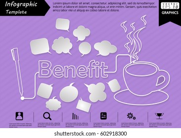 Pen Write Graphic line Text Benefit,  with Coffee Cup  and Speech bubbles Modern design Idea and Concept  Vector illustration Business Infographic template.