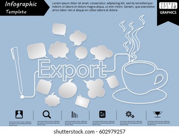 Pen Write Graphic line Text Export,  with Coffee Cup  and Speech bubbles Modern design Idea and Concept  Vector illustration Business Infographic template.