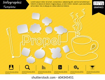 Pen Write Graphic line Text Propel,  with Coffee Cup  and Speech bubbles Modern design Idea and Concept  Vector illustration Business Infographic template.