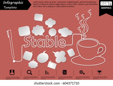Pen Write Graphic line Text Stable,  with Coffee Cup  and Speech bubbles Modern design Idea and Concept  Vector illustration Business Infographic template.