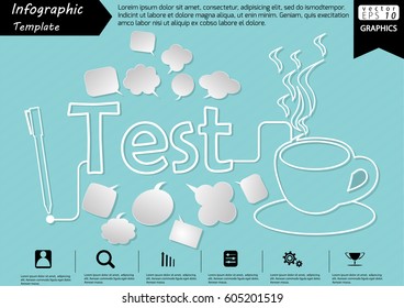 Pen Write Graphic line Text Test,  with Coffee Cup  and Speech bubbles Modern design Idea and Concept  Vector illustration Business Infographic template.