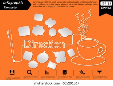 Pen Write Graphic line Text Direction,  with Coffee Cup  and Speech bubbles Modern design Idea and Concept  Vector illustration Business Infographic template.