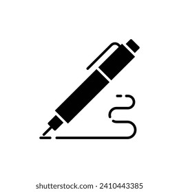 Pen, write icon. Simple solid style. Signature pen, paper, ink, sign, pencil, tool, education concept. Black silhouette, glyph symbol. Vector illustration isolated.