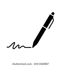 Pen, write icon. Simple solid style. Signature pen, paper, ink, sign, pencil, tool, education concept. Black silhouette, glyph symbol. Vector illustration isolated.