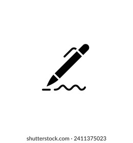 Pen, write icon. Simple solid style. Signature pen, paper, ink, sign, pencil, tool, education concept. Black silhouette, glyph symbol. Vector illustration isolated.