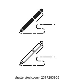 Pen, write icon. stroke and fill  version, Signature. linear and full pictogram. Symbol, logo illustration. Different style icons set