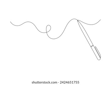 Pen write, one continuous line drawing. Writing wave thin stroke. Minimalism simple linear style. Study and education concept. Doodle hand drawn continuous contour. Vector illustration