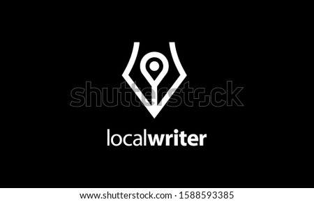 Pen Writer Author with Map Pin Location Logo Design Inspiration