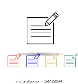 pen writes on paper multi color style icon. Simple thin line, outline vector of web icons for ui and ux, website or mobile application