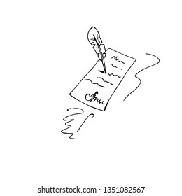 Pen writes on paper. Vector illustration.