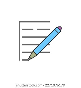 A pen writes text on a piece of paper.