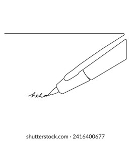 pen writing in continuous line drawing . Pencil symbol of study and education concept in simple linear style. Contour icon. Doodle vector illustration
