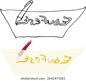 Pen writing edufest on paper with a point of view from below Vector