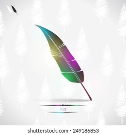 Pen for writing. Goose feather. Glowing feather. Object isolated on light background.