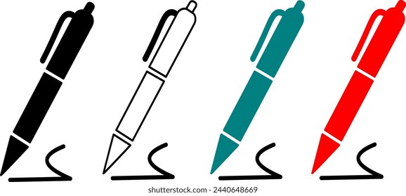 Pen, writing icons set. Signature pen icons set. Replaceable vector design.