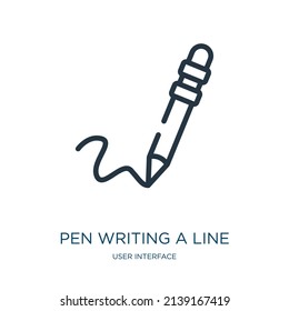 Stift, der eine Linie mit einem Symbol für dünne Linie schreibt. Stift, Linearsymbole aus dem User Interface Konzept isolierte Umrisszeichen. Vektorgrafik-Symbol-Element für Webdesign und Apps.