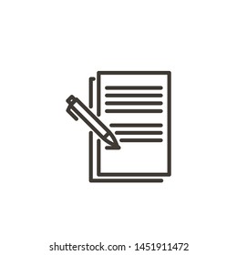 Pen writing on paper icon. Modern trendy vector thin line illustration