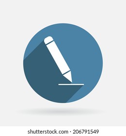 pen writing on a sheet. Circle blue icon with shadow