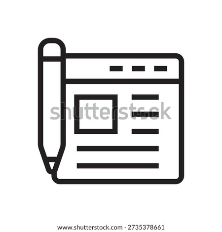 Pen writing on a website window for blog and content creation.