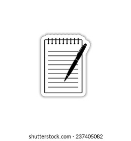  pen and writing pad - black vector icon with shadow