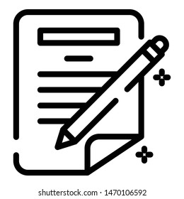 Pen writing paper icon. Outline pen writing paper vector icon for web design isolated on white background