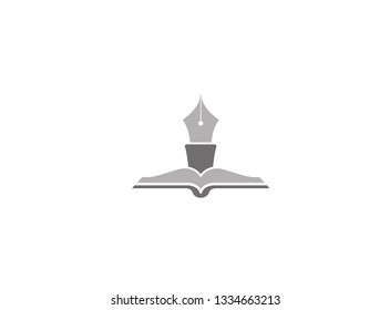 Pen writing in the papers on an open book for logo design illustration