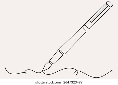 Pen writing symbol continuous one line drawing outline vector illustration on white background
