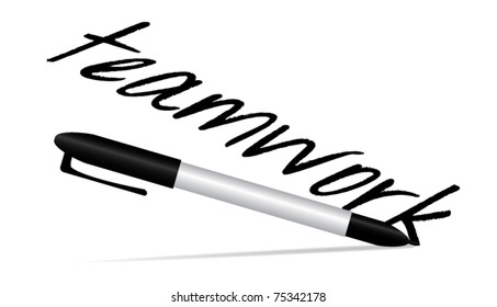 Pen writing teamwork on white background
