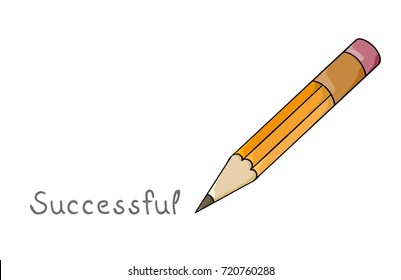 Pen and written text: Successful. Cartoon illustration.