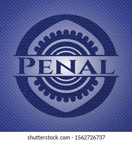 Penal badge with denim texture. Vector Illustration. Detailed.